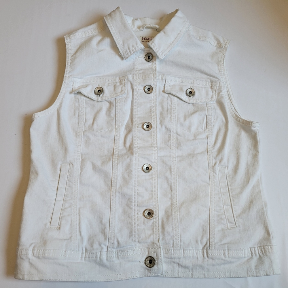 Merona White Sleeveless Denim Jacket Vest